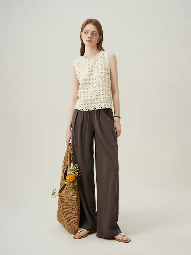 Three-dimensional Flower Embroidery Hollow Top