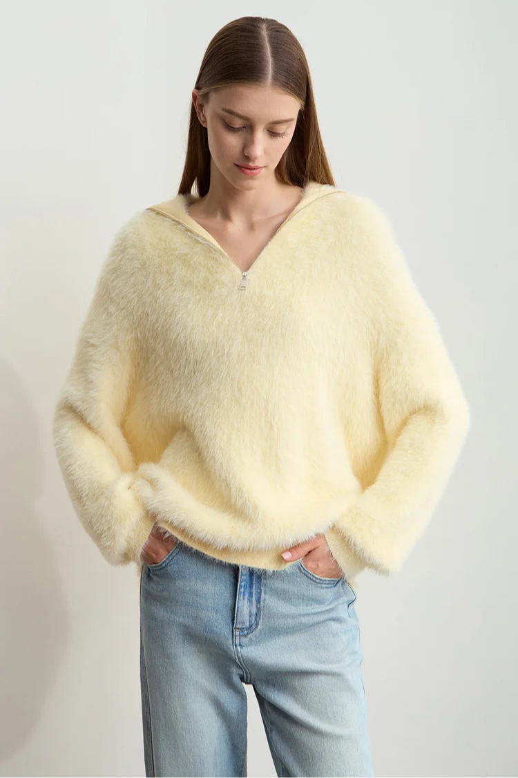 Turtleneck Zipper Mink Sweater