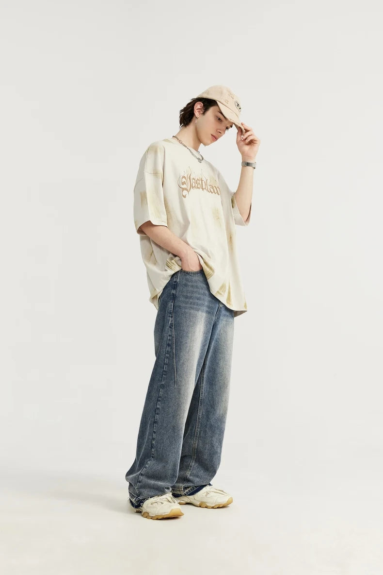 Fringed Washed Wide Leg Jeans