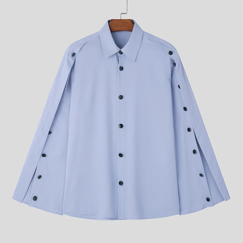 Lapel Split Long Sleeve Button loose shirt