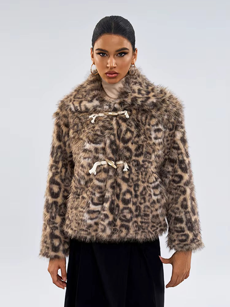 Leopard Toggle Fur Jacket
