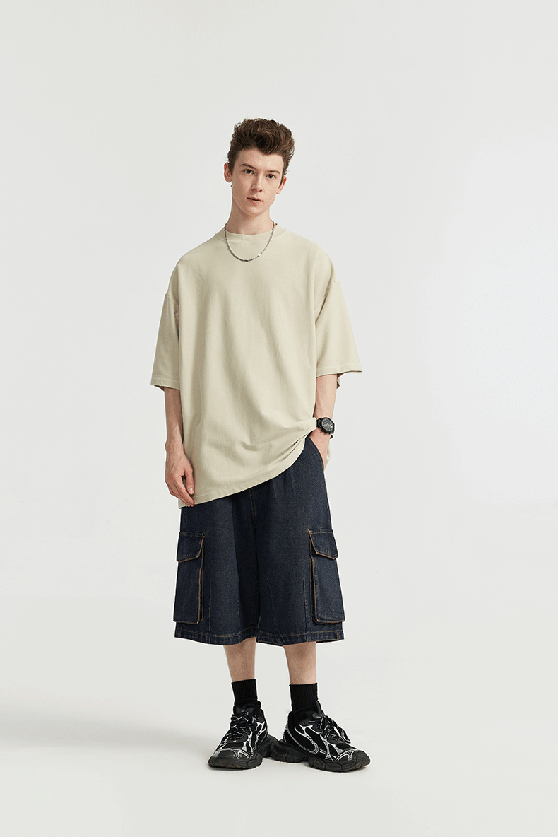 Washed Wide Leg Cargo Jeans Shorts