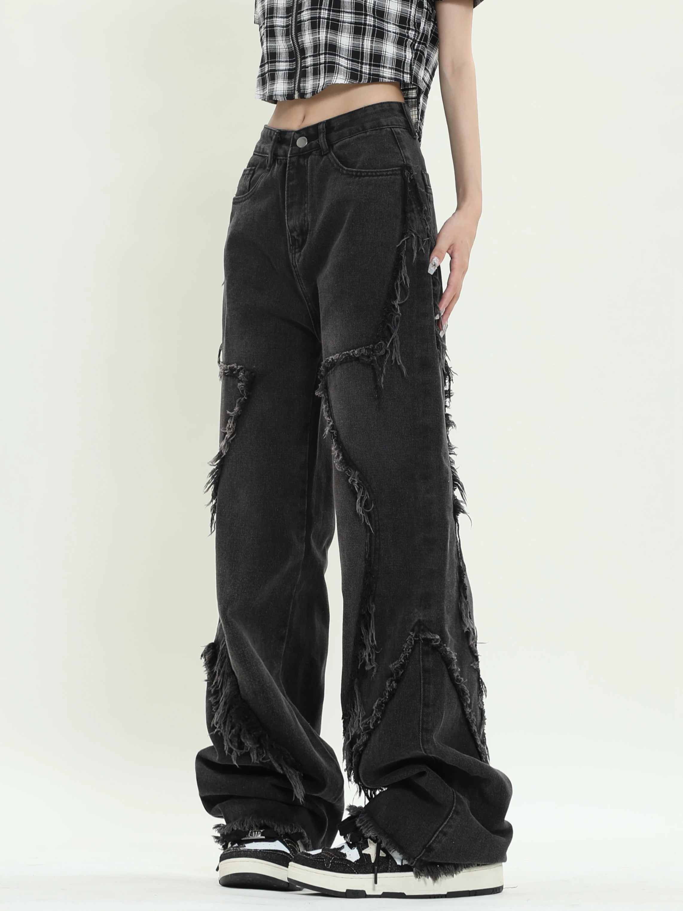 Black Loose Jeans with star design