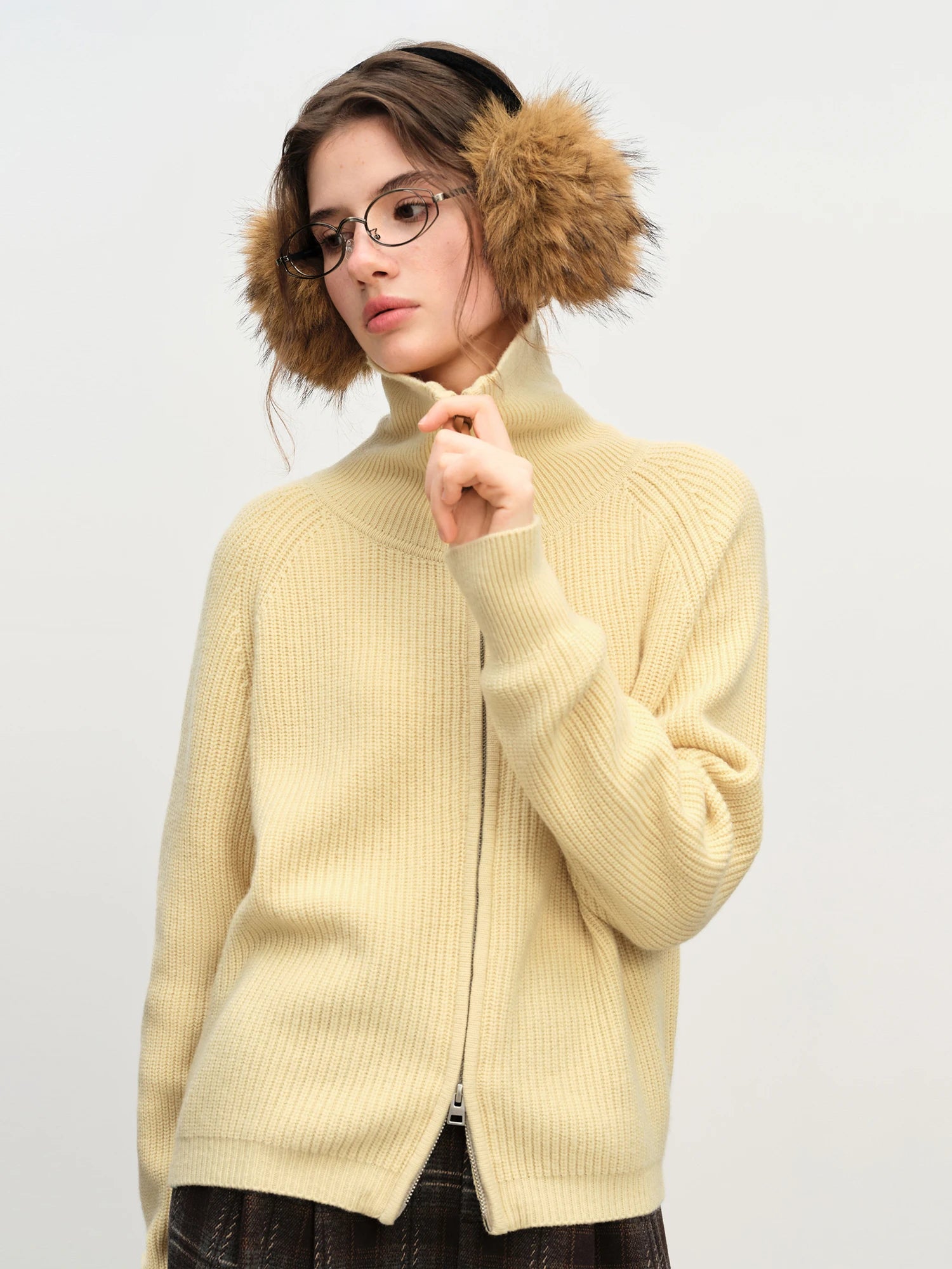 Loose Fit Wool Blend Knit Zipper Sweater