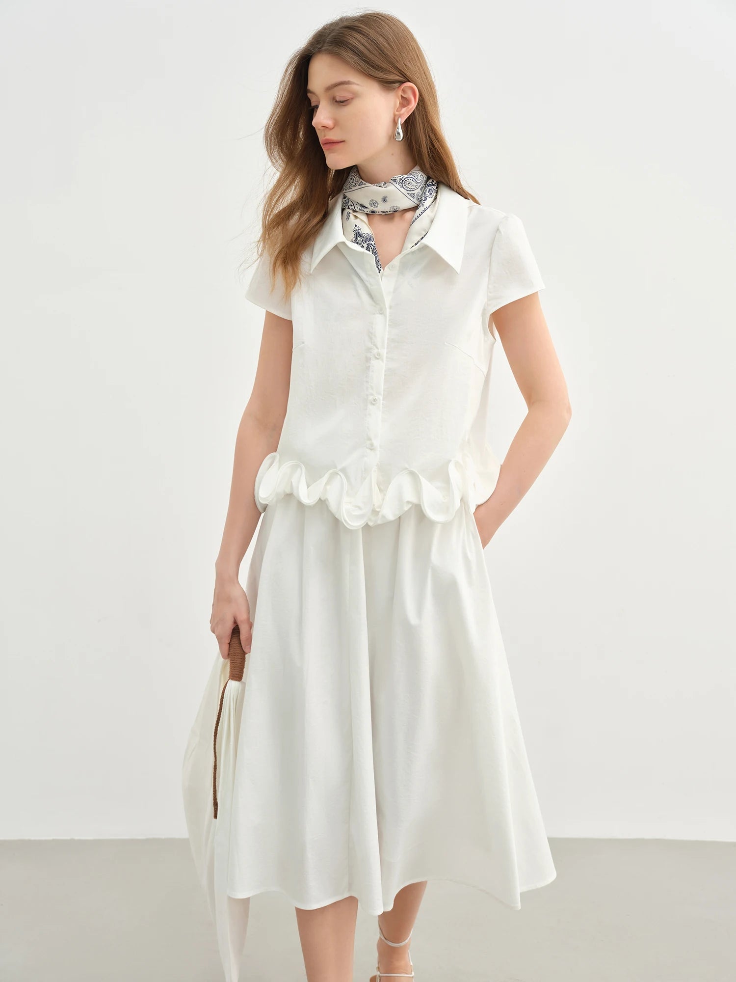 Ruffled Elegant White Top and Skirt Set