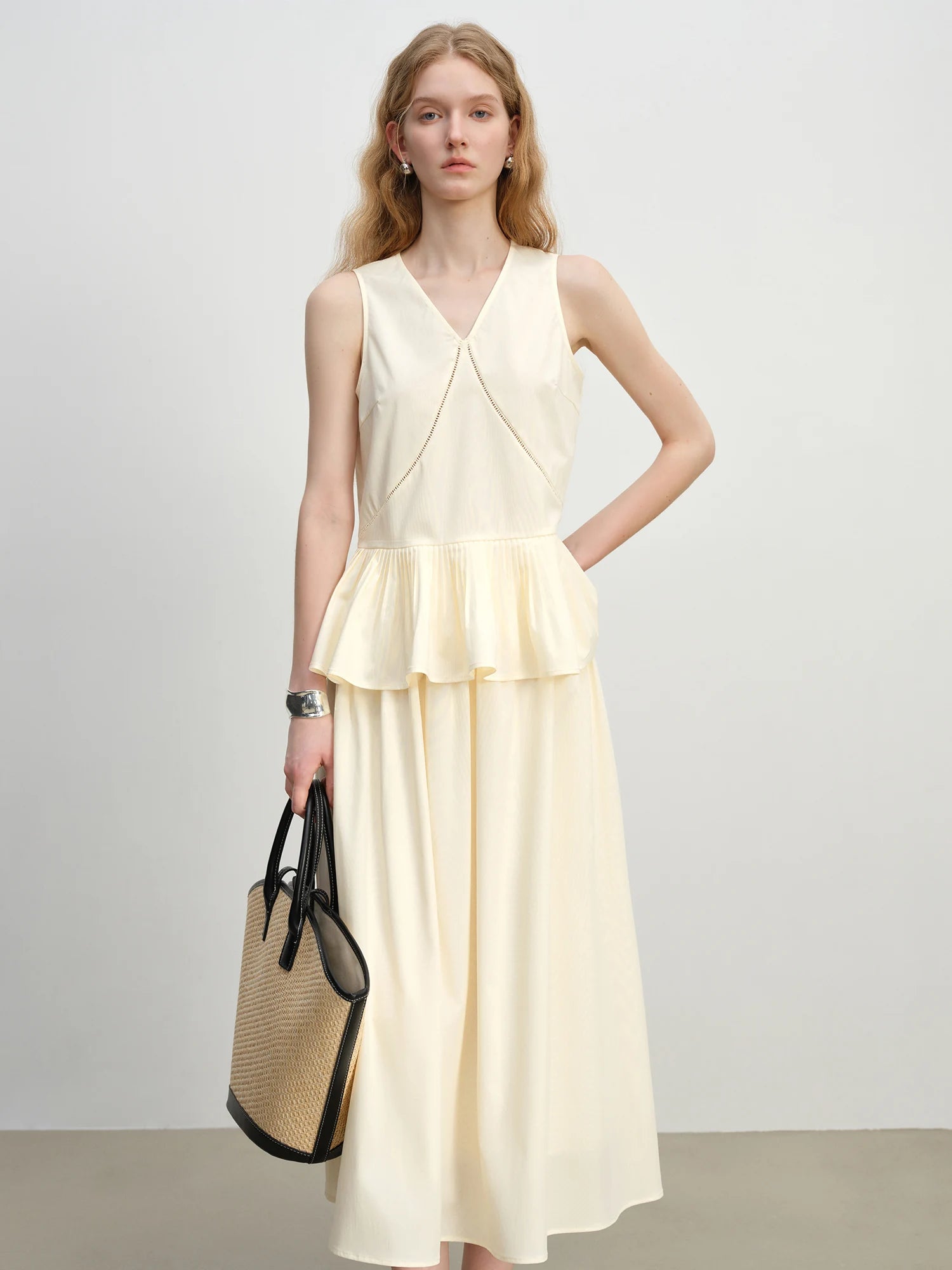 Ruffle Sleeveless Yellow Top and Skirt Set