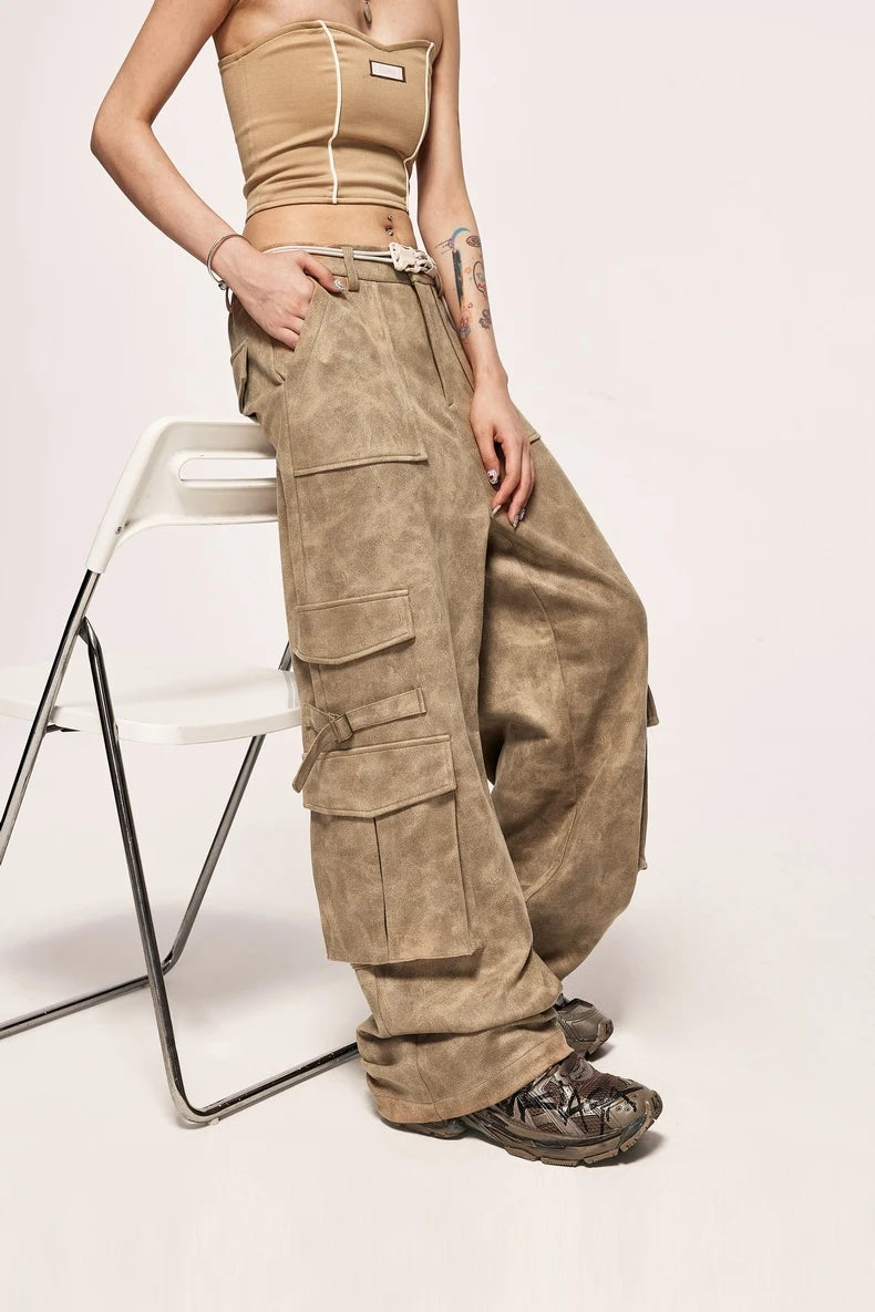 Vintage Distressed Suede Cargo Pants