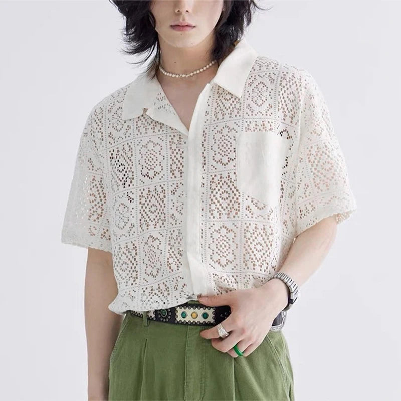 Transparent Lapel Short Sleeve shirt