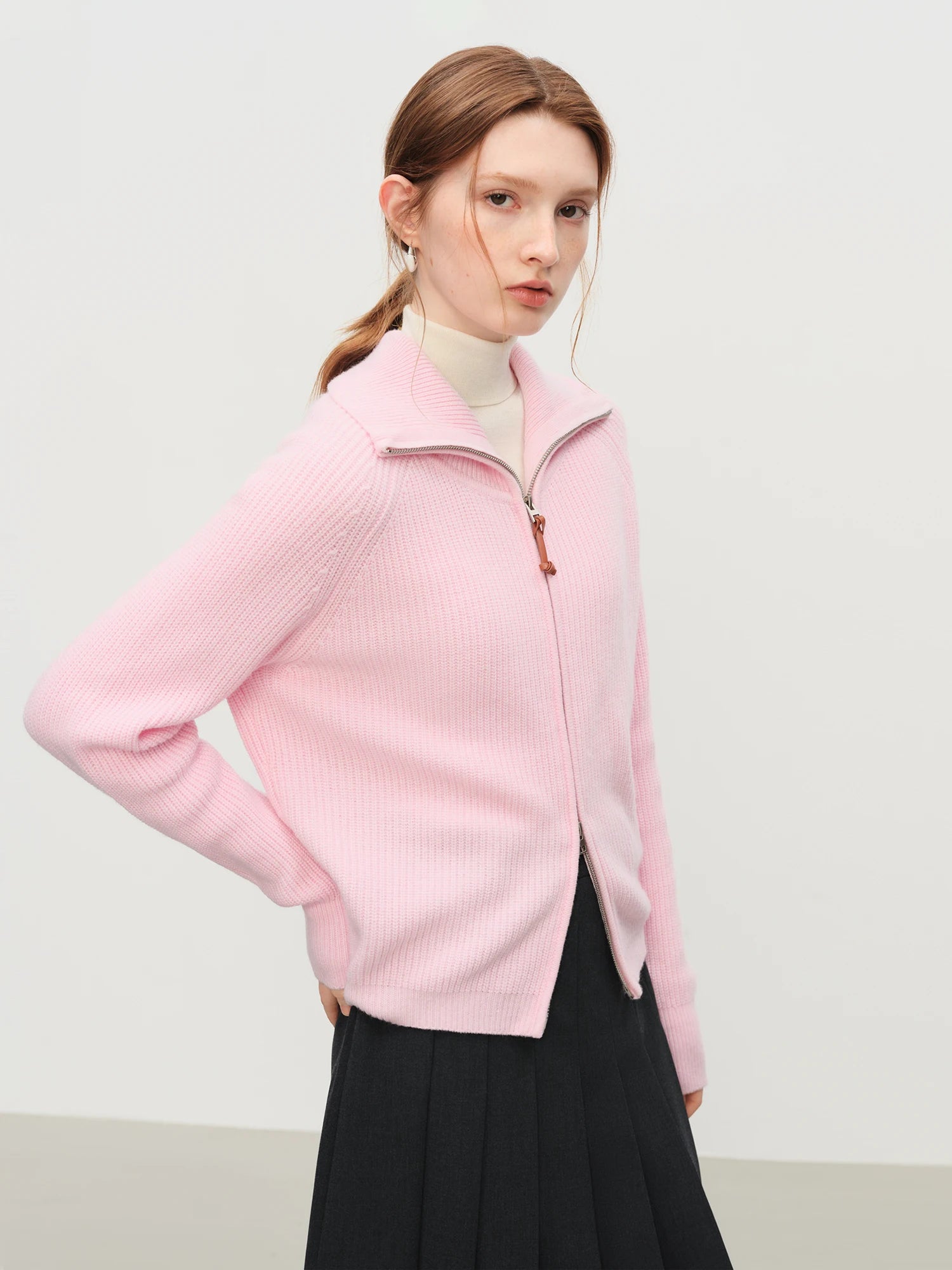 Wool Blend Knit Double Zip Cardigan