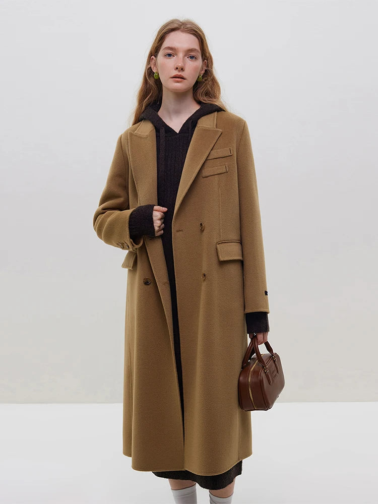 Long Notched Collar Woolen Coat