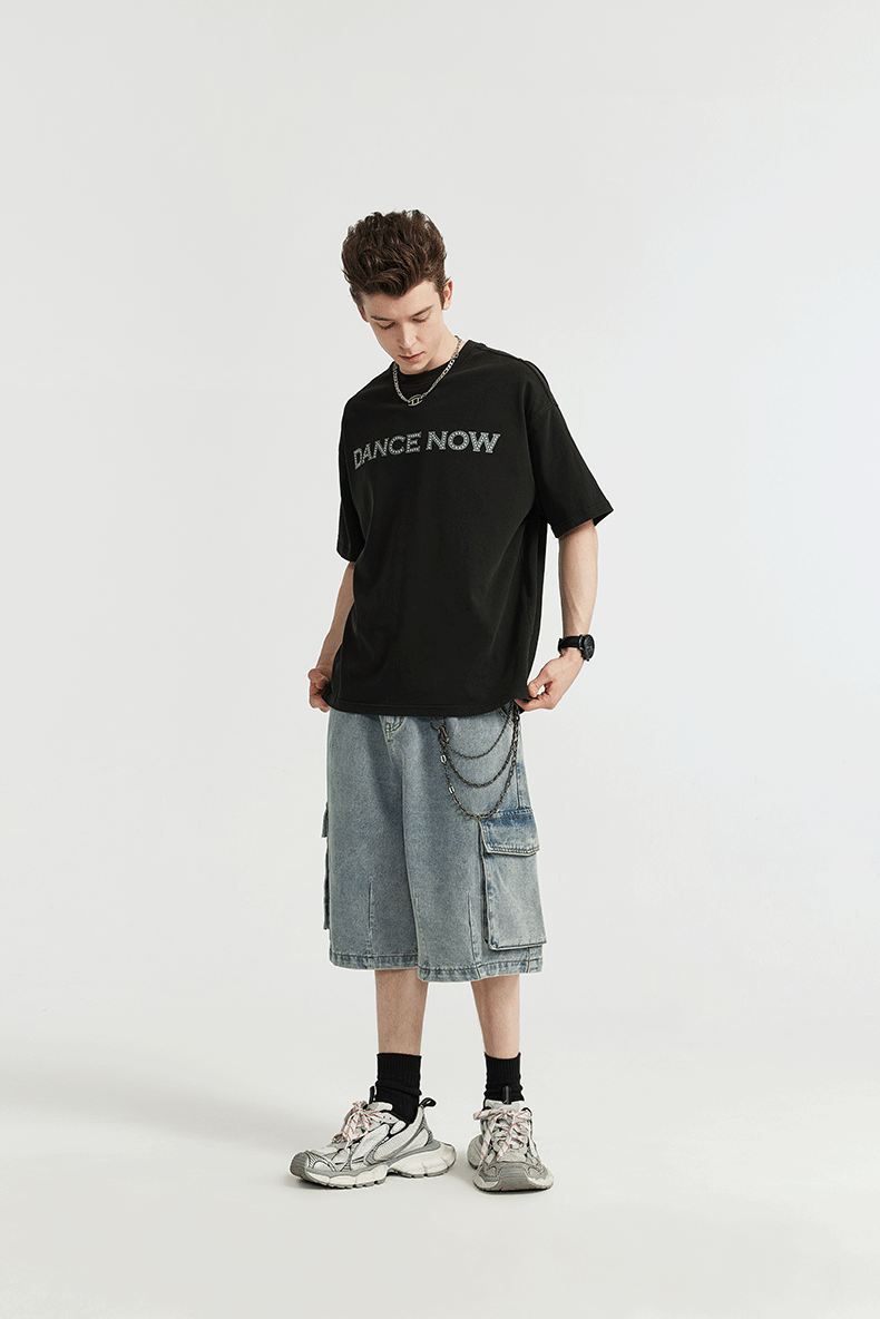 Washed Wide Leg Cargo Jeans Shorts