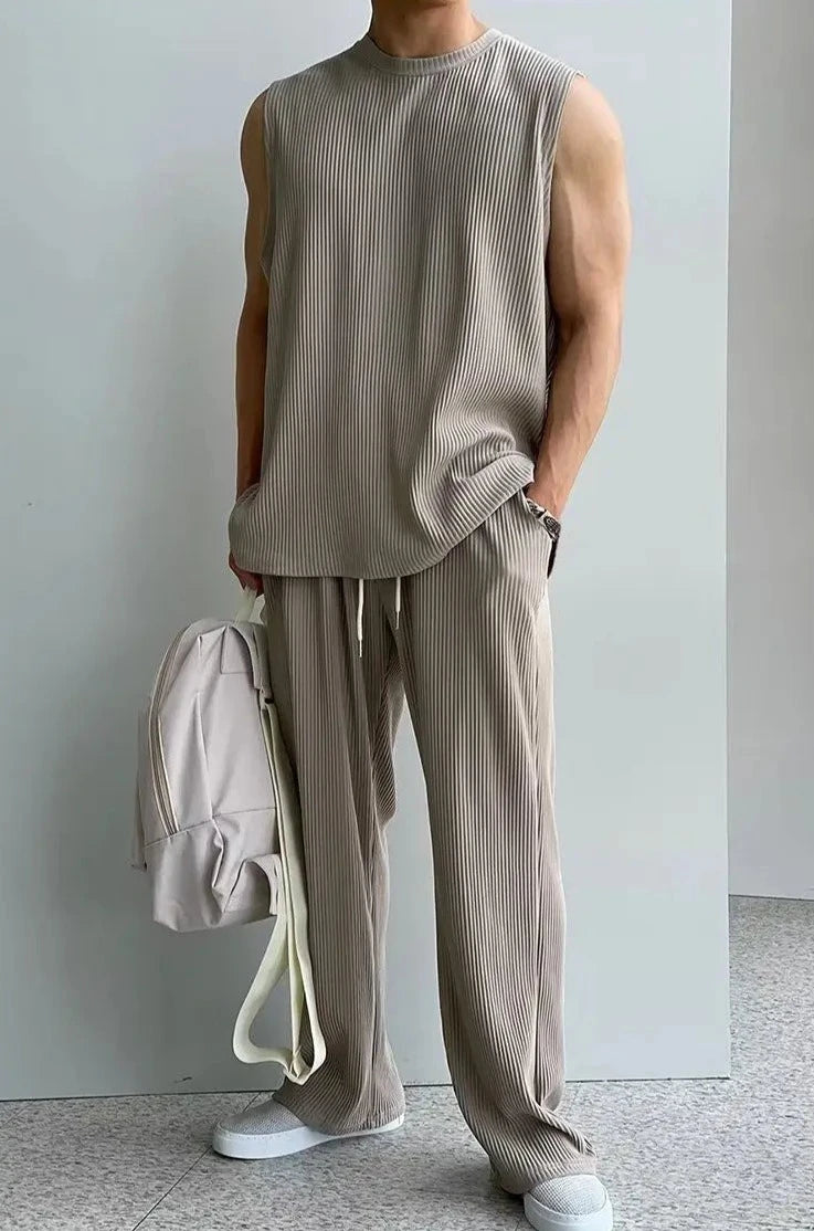 Summer Knitted Sleeveless Tank Top and Loose Pants