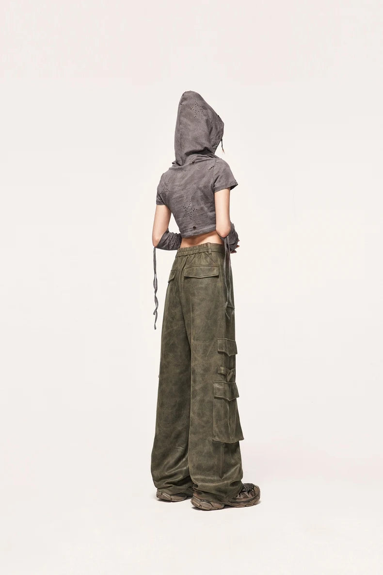 Vintage Distressed Suede Cargo Pants