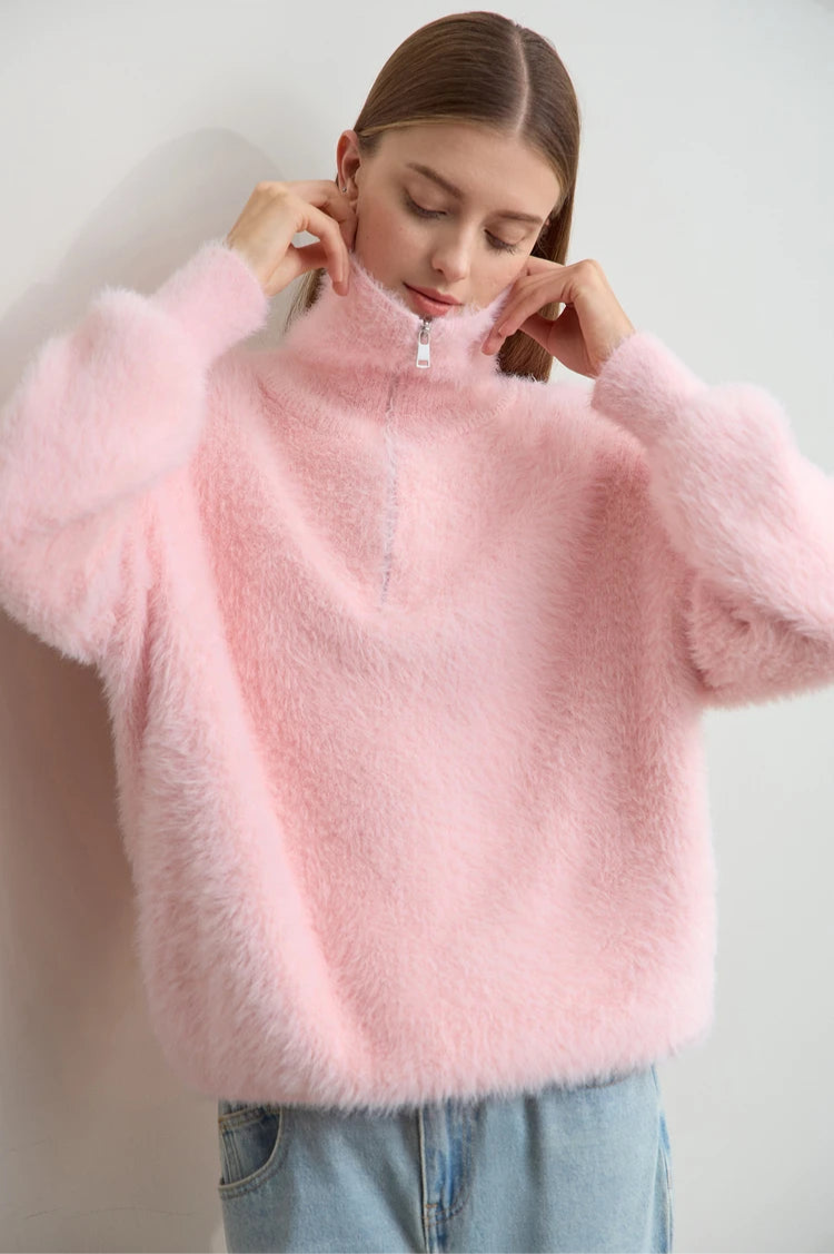 Turtleneck Zipper Mink Sweater