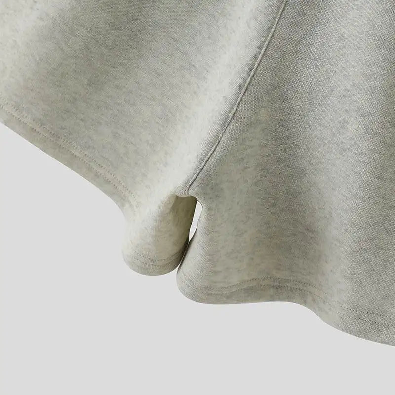 Loose Hooded Zipper Long Sleeve Sweatshirt with Shorts