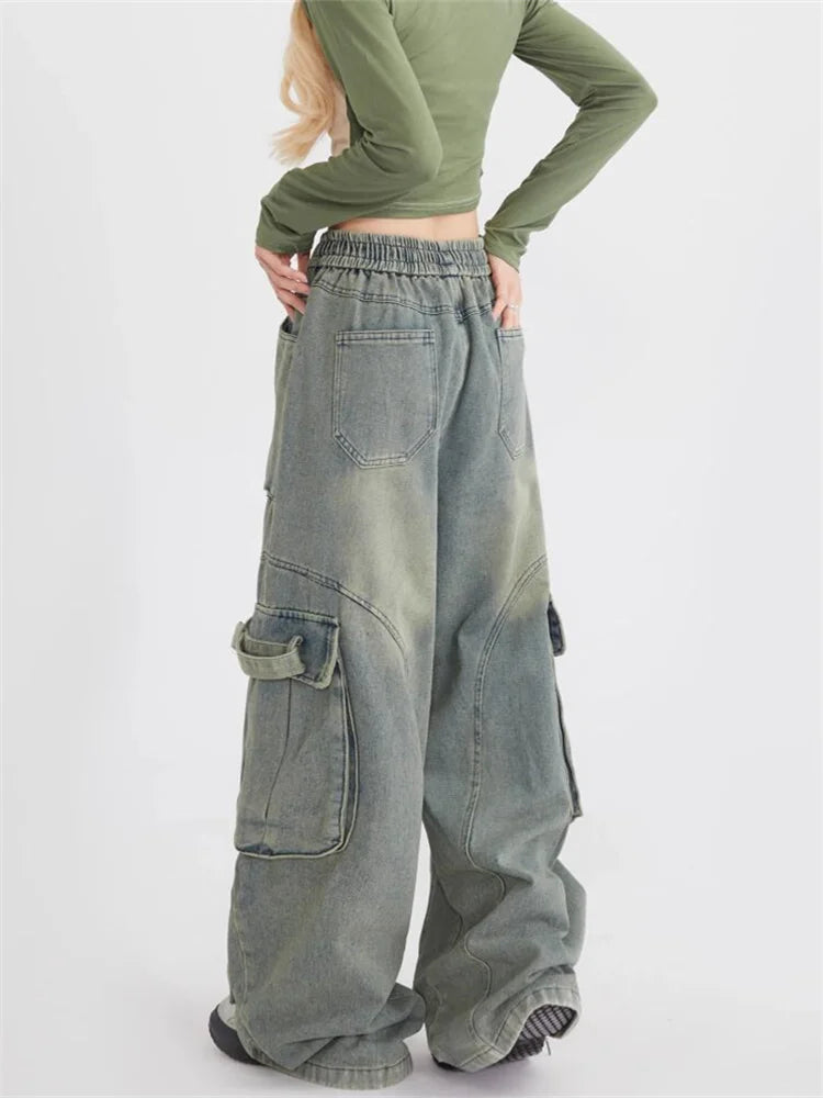 Retro loose jeans with big pockets