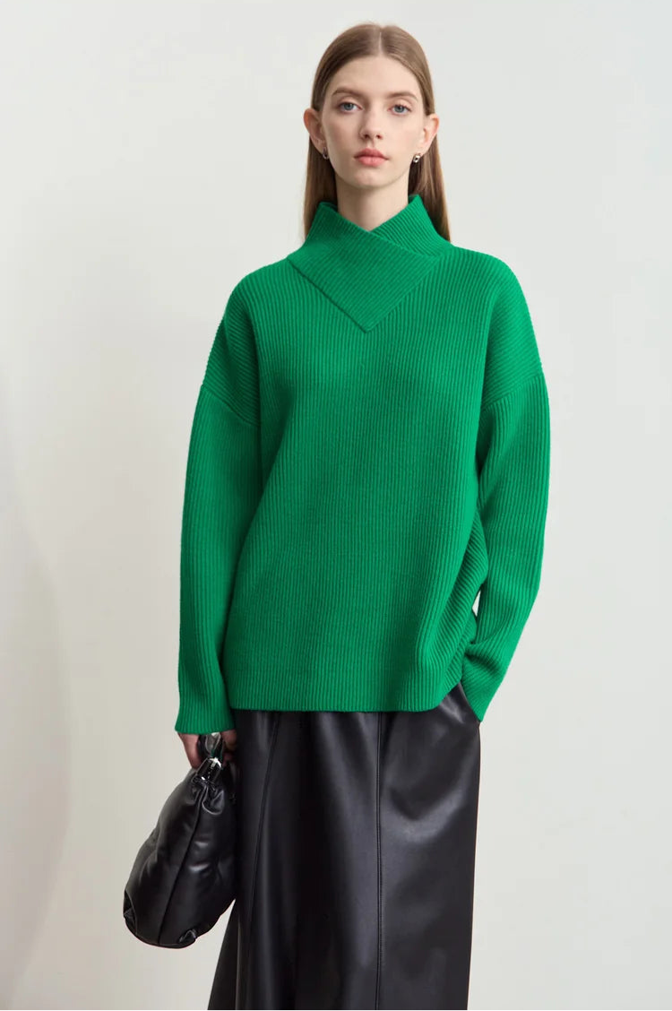 Knitted Crossed Turtleneck Sweater