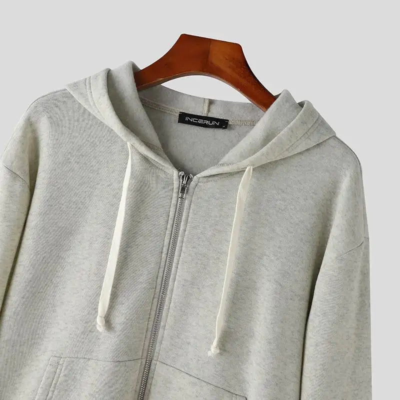 Loose Hooded Zipper Long Sleeve Sweatshirt with Shorts