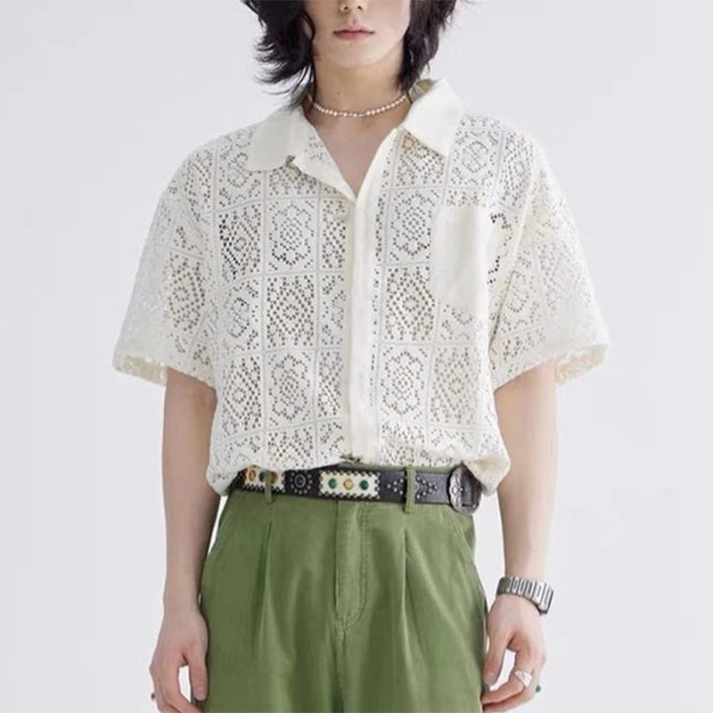 Transparent Lapel Short Sleeve shirt