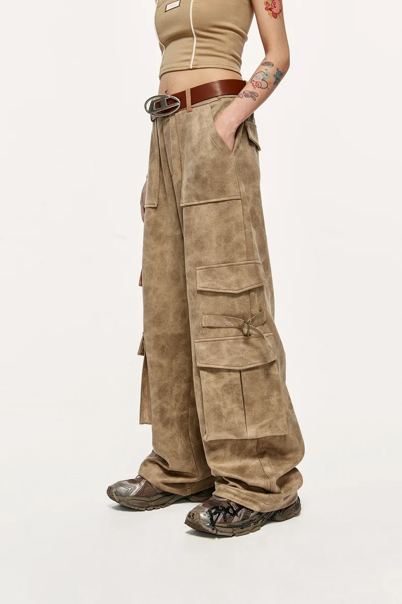 Vintage Distressed Suede Cargo Pants