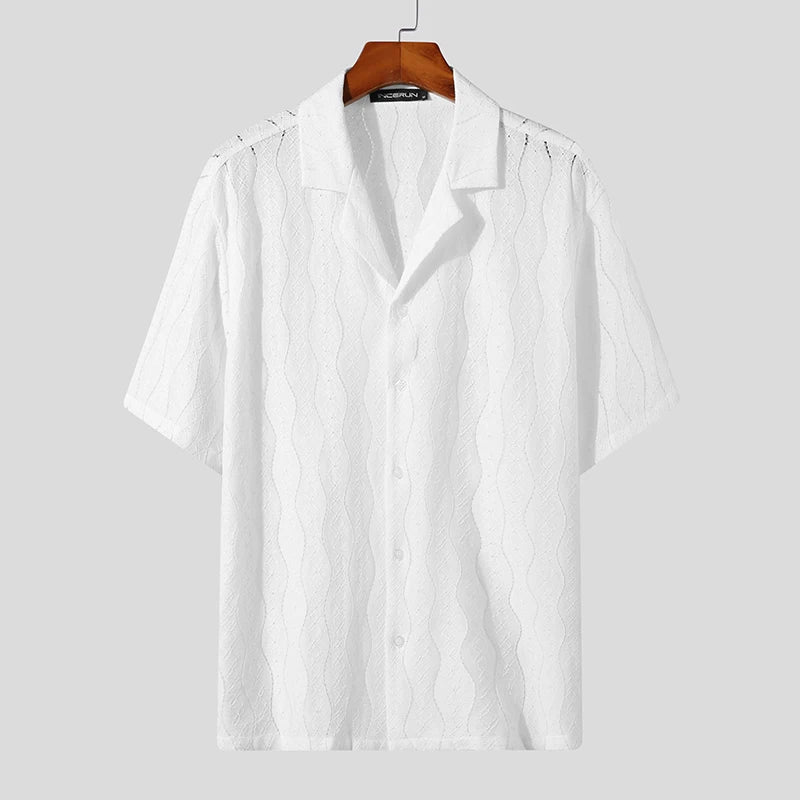 Lace Hollow Out Retro Lapel Short Sleeve shirt