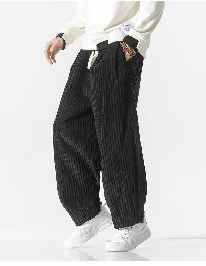 Corduroy loose straight trousers with wide legs