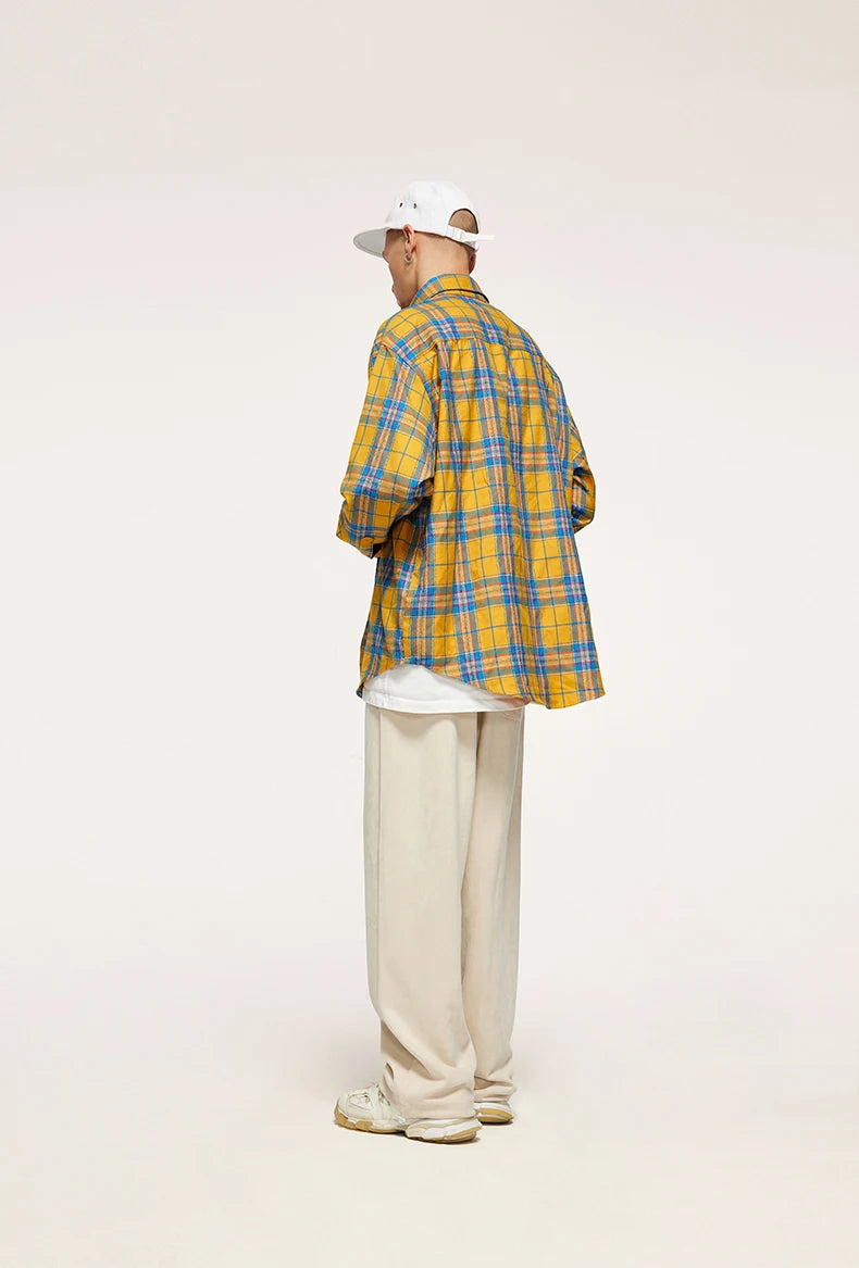 Colorblock Checker Oversized Shirt