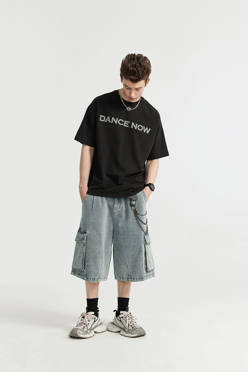 Washed Wide Leg Cargo Jeans Shorts