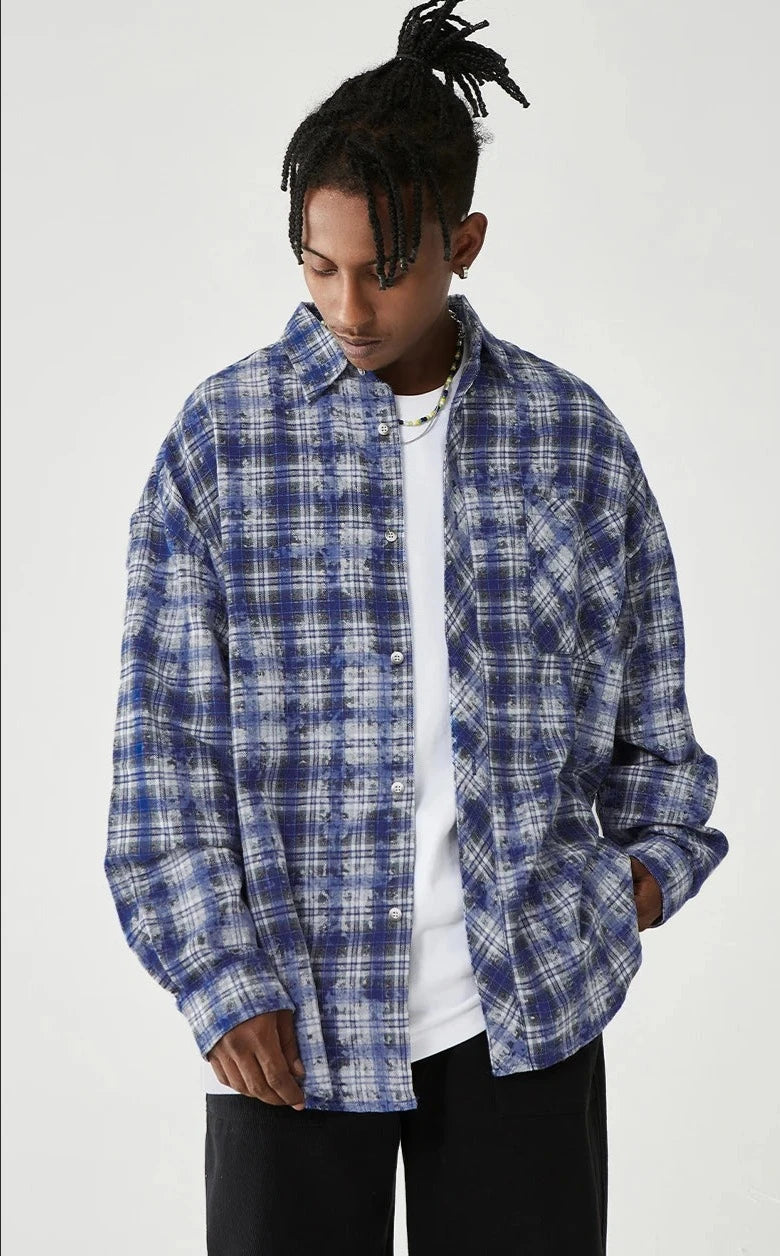 Blue Plaid Long Sleeve Oversized Shirt