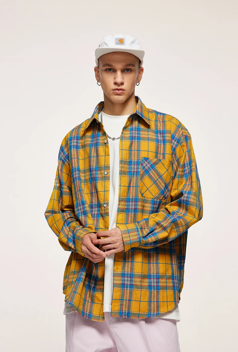 Colorblock Checker Oversized Shirt