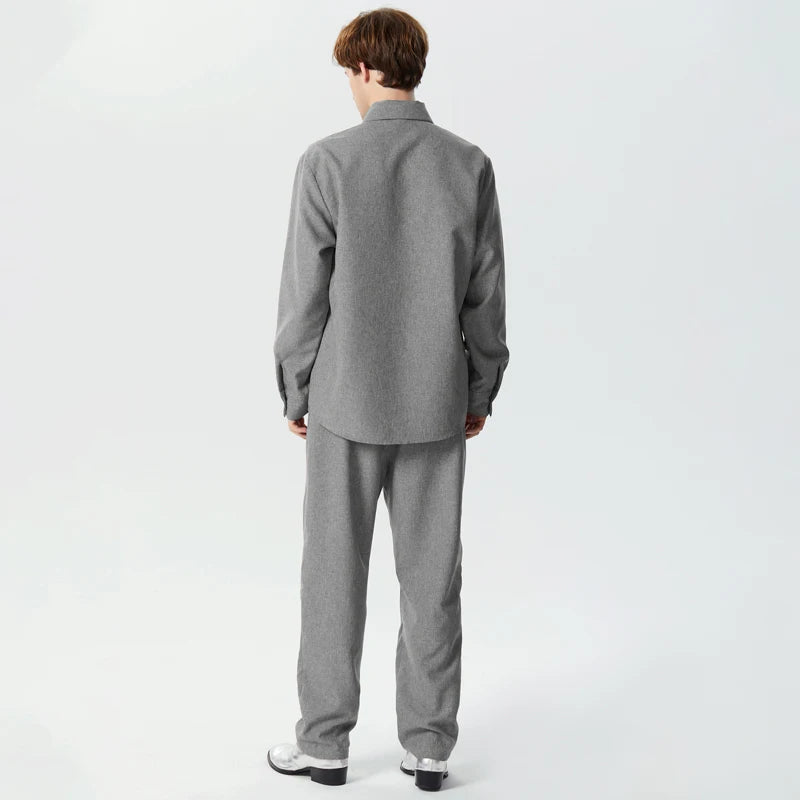 Lapel Long Sleeve Shirt & Drawstring Pants