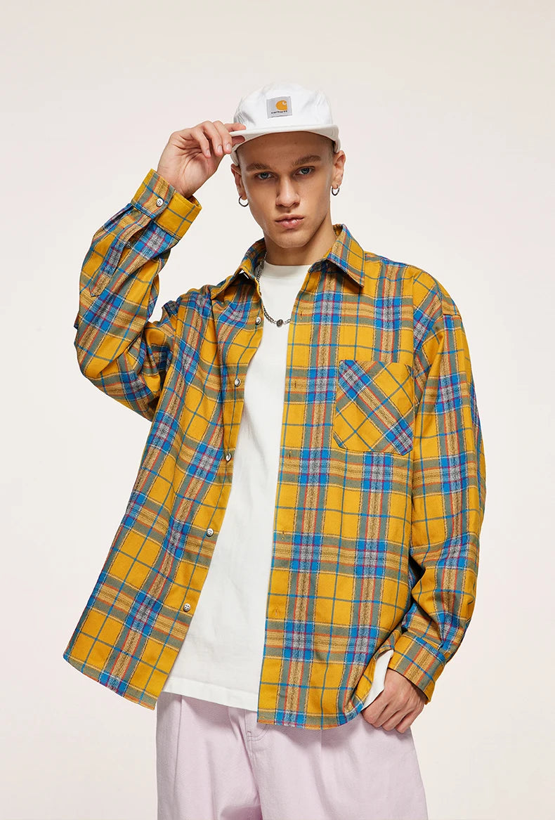 Colorblock Checker Oversized Shirt