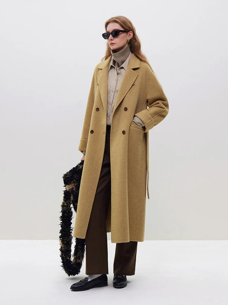 Khaki Woolen Coat With Belt