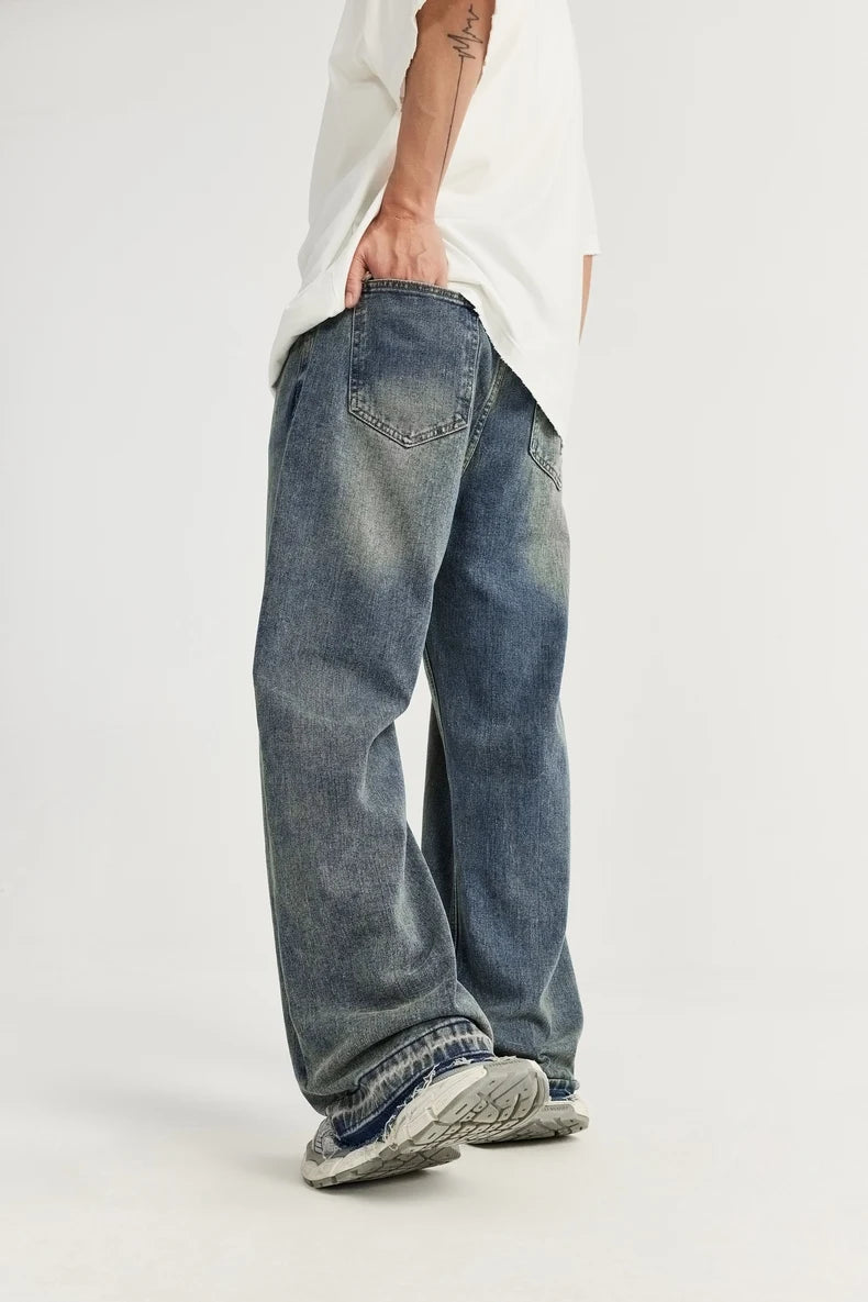 Fringed Washed Wide Leg Jeans