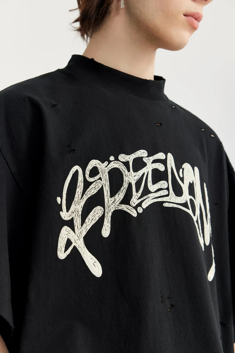 Brused Ripped Printed T-shirt