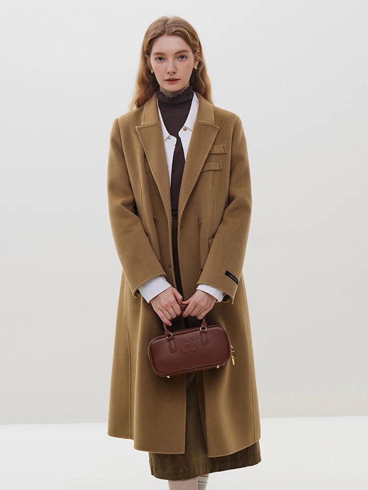 Long Notched Collar Woolen Coat