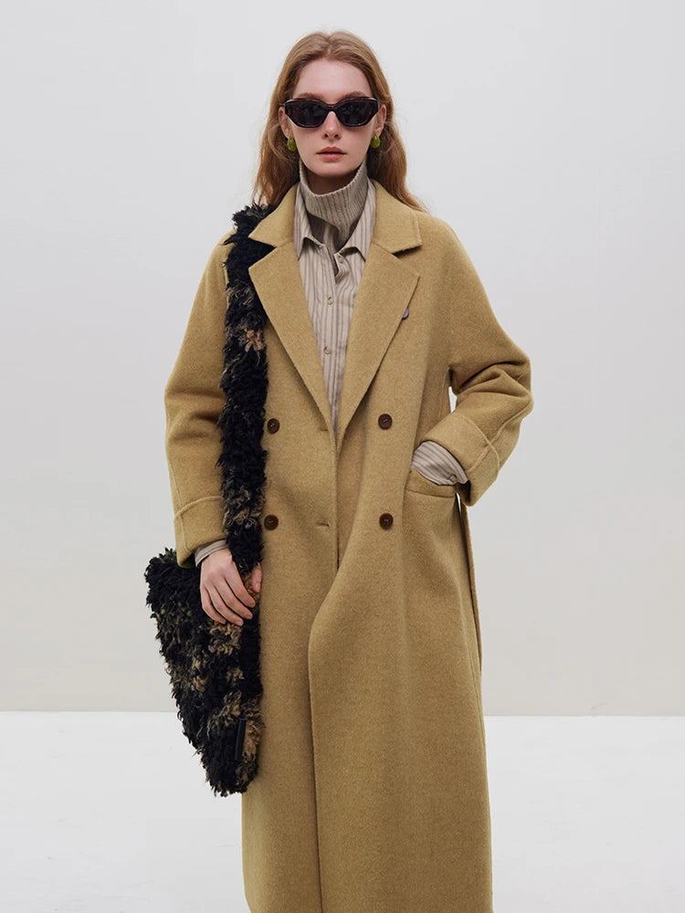 Khaki Woolen Coat With Belt