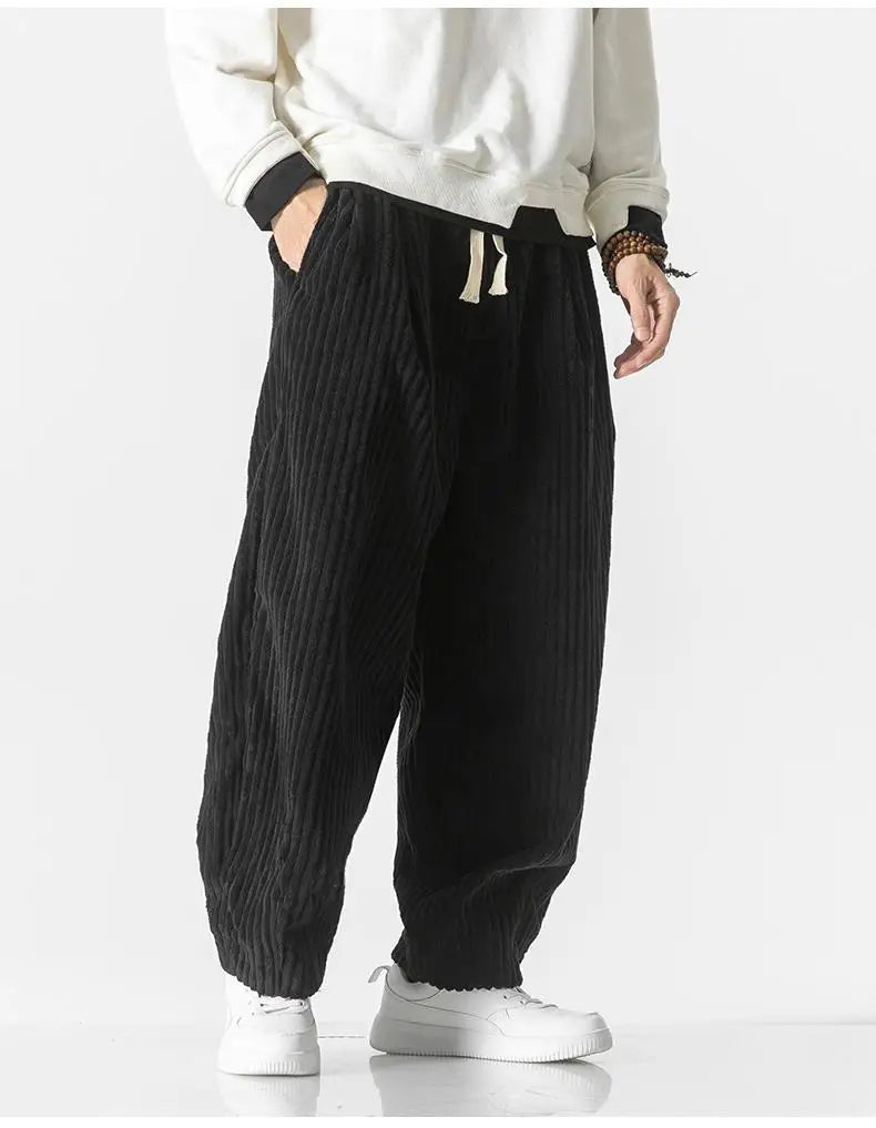 Corduroy loose straight trousers with wide legs