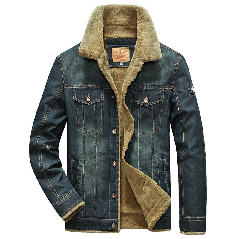 Men's denim jacket, warm windbreaker made of wool