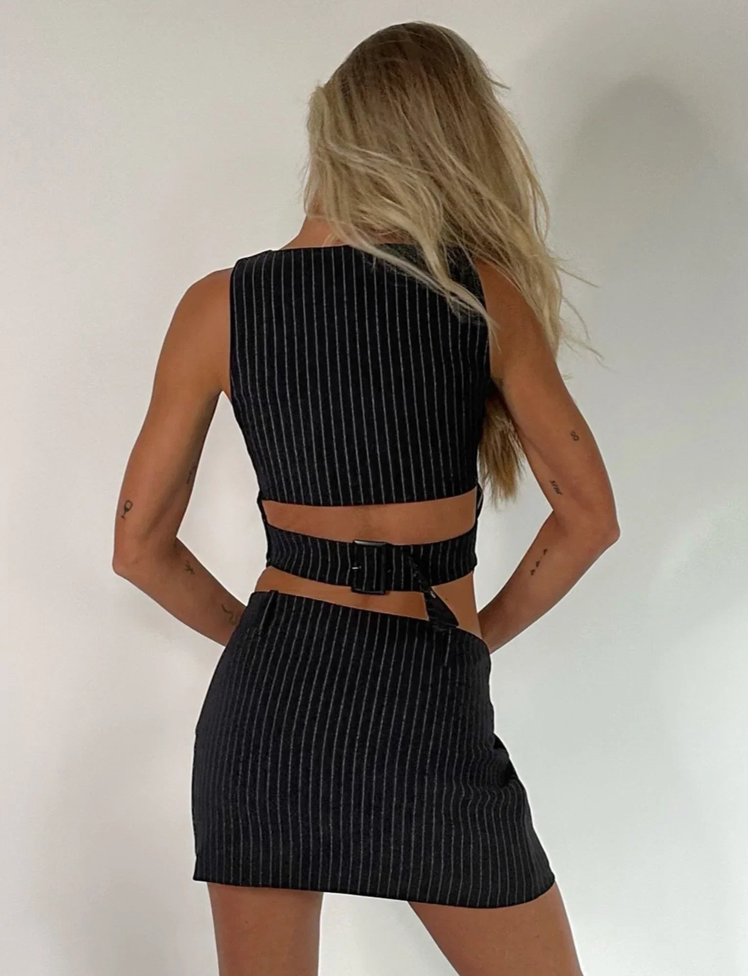 Sexy striped crop vest with skirt