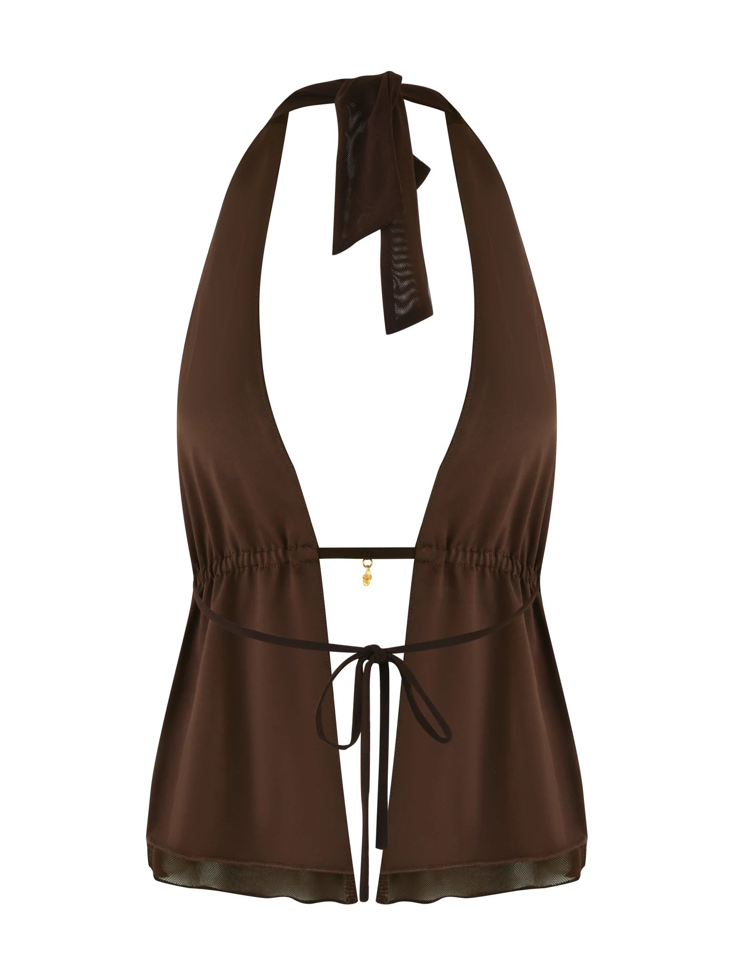 Dark Brown Halter Neck Style Top and Waist Hip Skirt Set