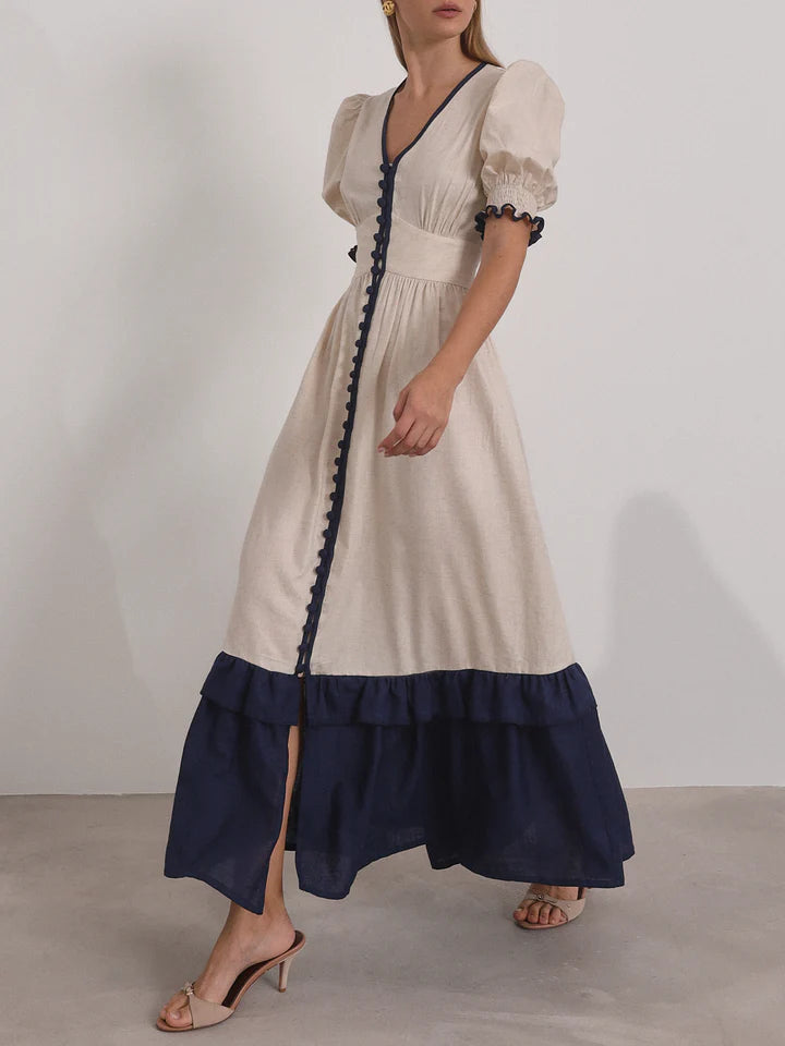 Contemporary Contrast Linen Maxi Dress