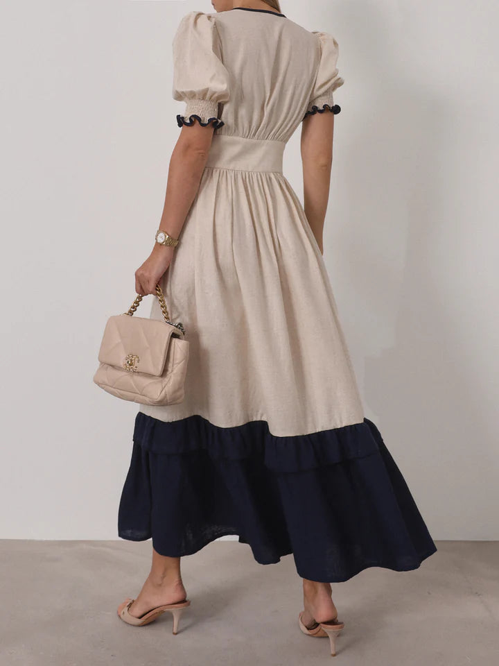 Contemporary Contrast Linen Maxi Dress