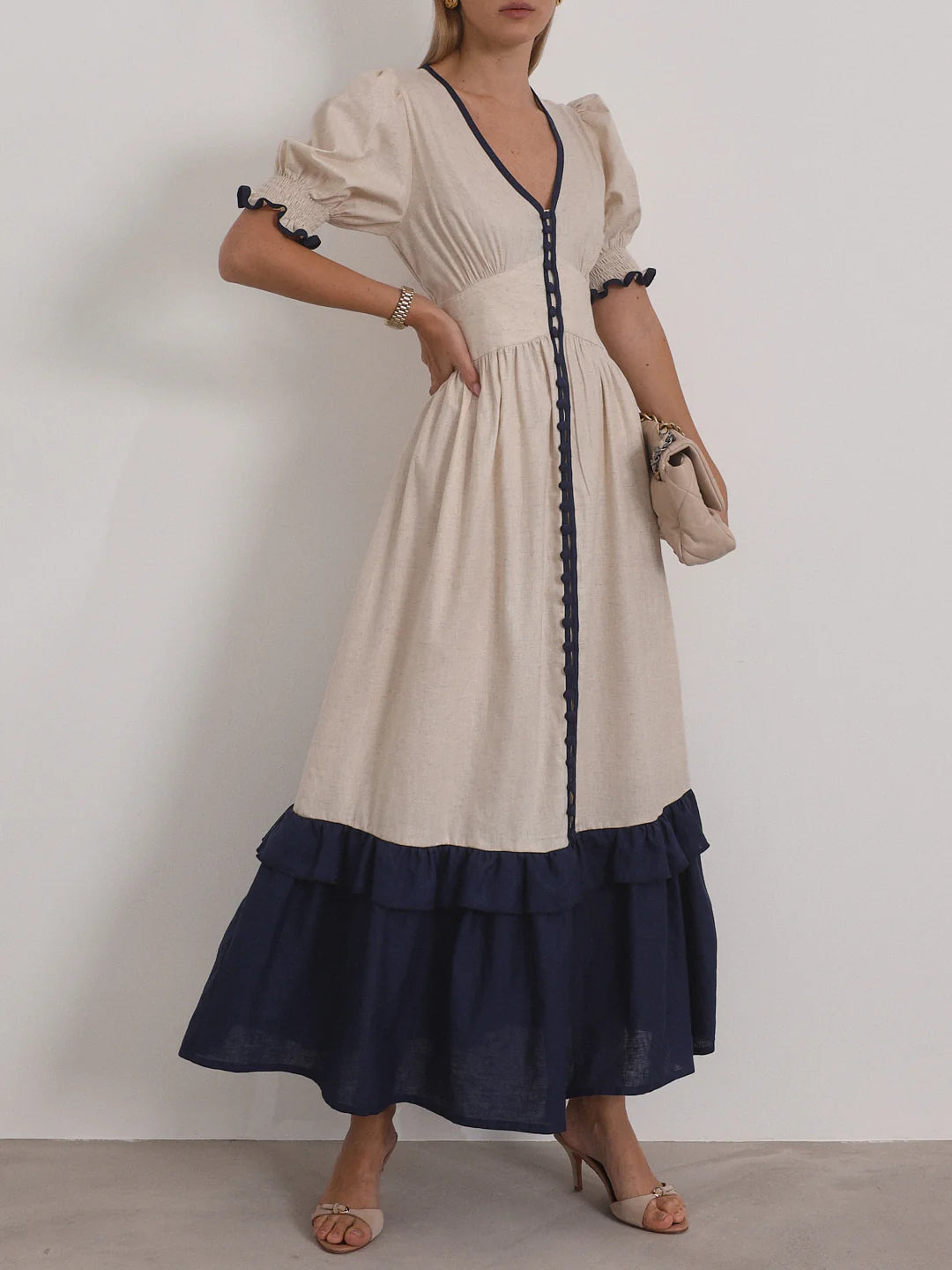 Contemporary Contrast Linen Maxi Dress