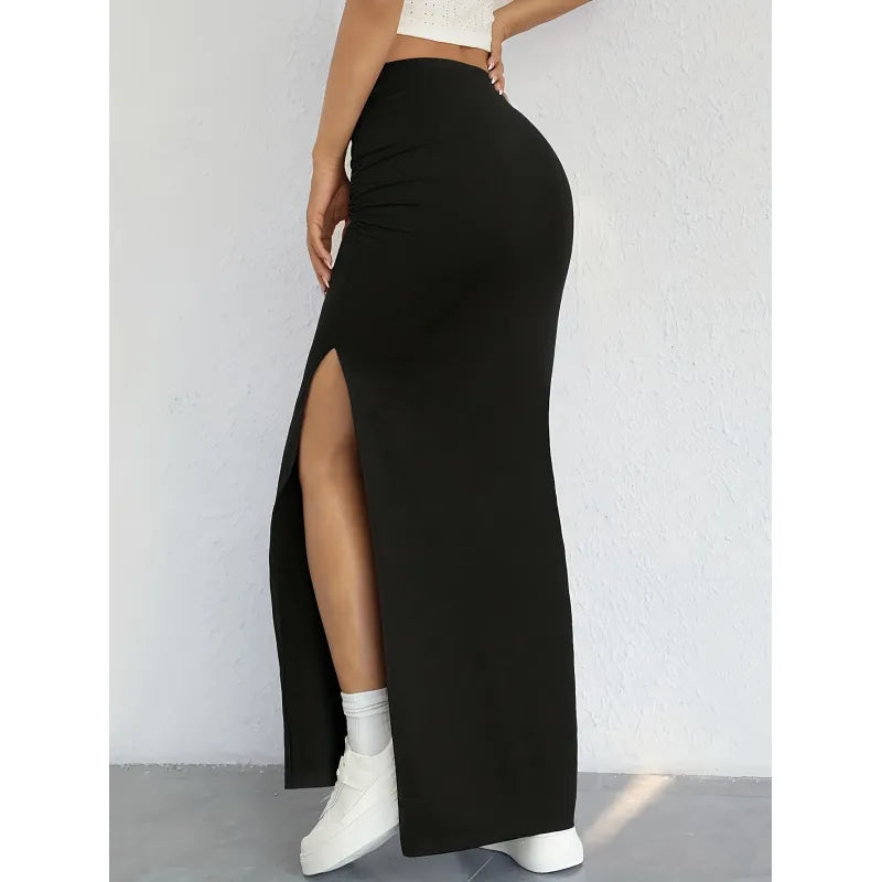 Side Slit Maxi Skirt In Black