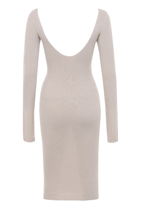 Taupe rib knitted midi dress