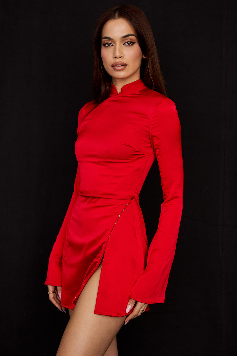 Deep red satin mini dress