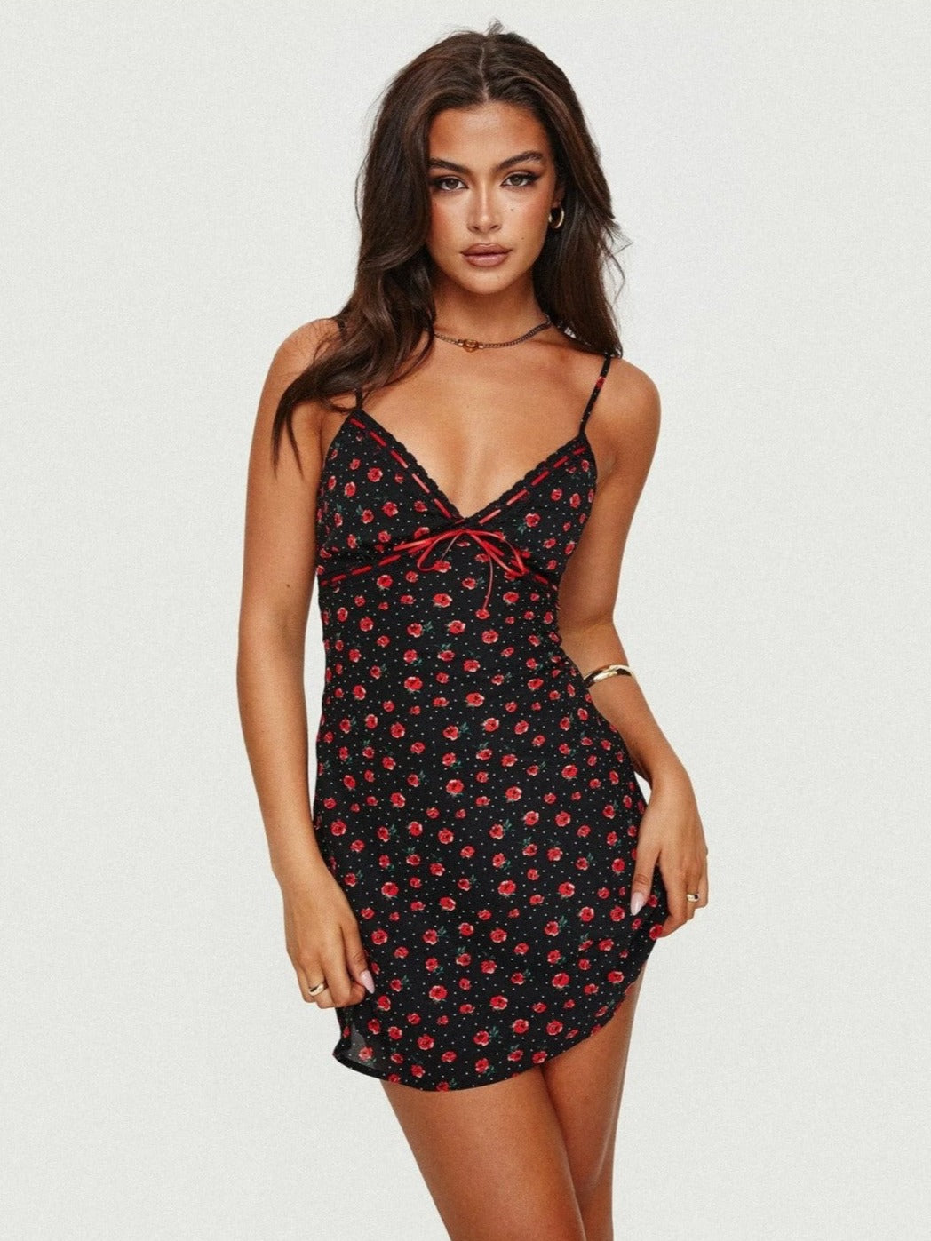 Floral mini dress with Bowknot