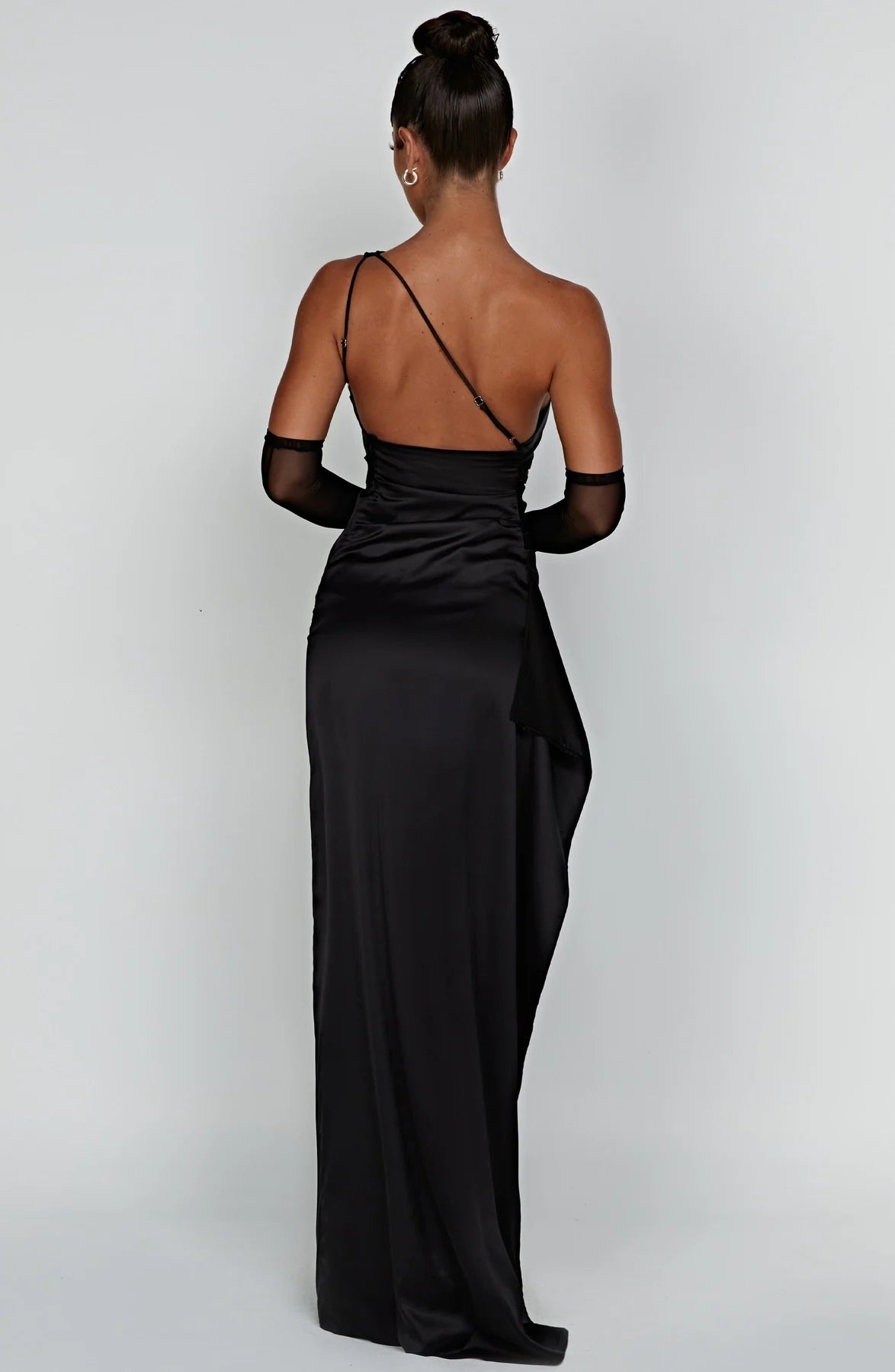 One shoulder Pleated Split Satin Dress