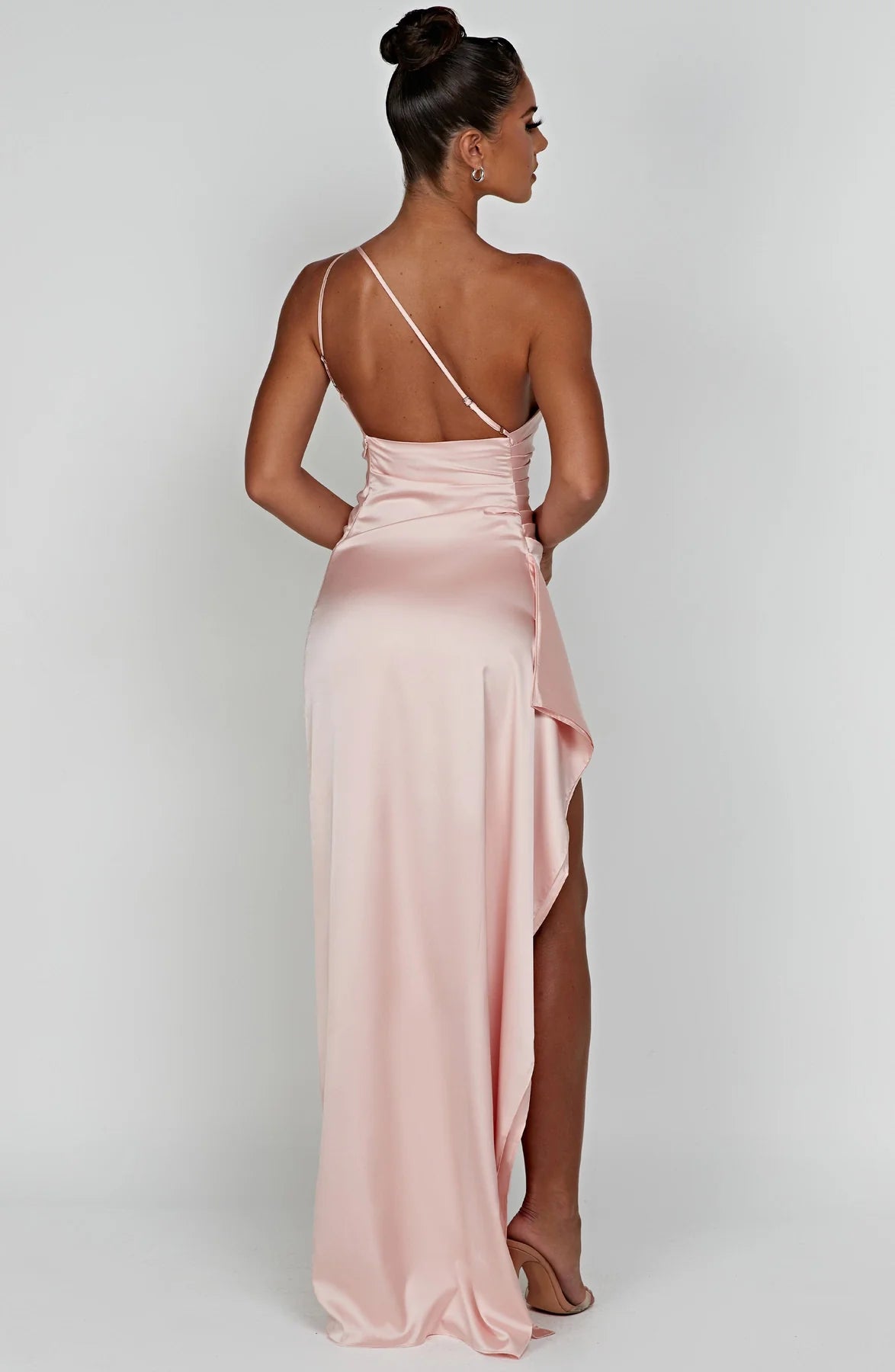 One shoulder Pleated Split Satin Dress